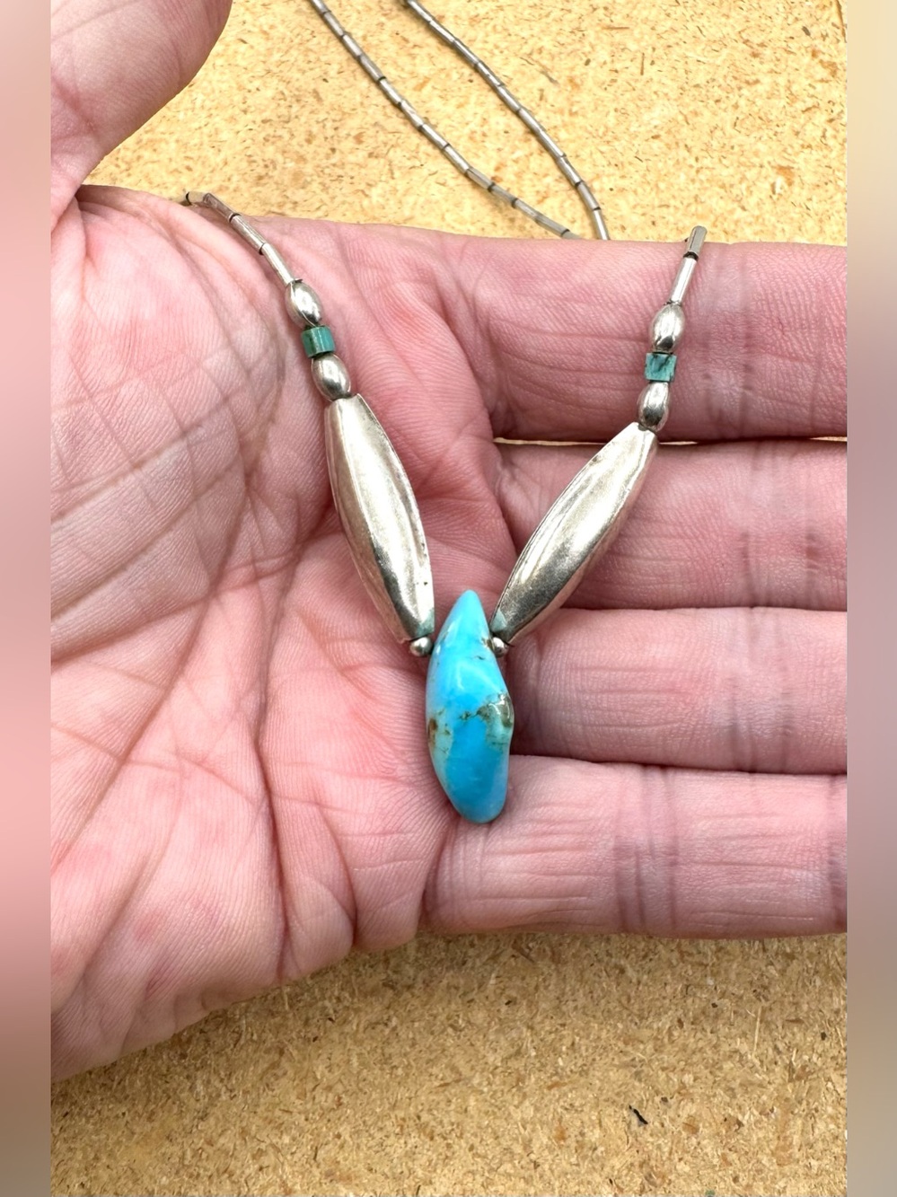 Three Vintage Navajo Native American Sterling Turquoise Nugget Beaded Necklaces - Picture 4 of 5